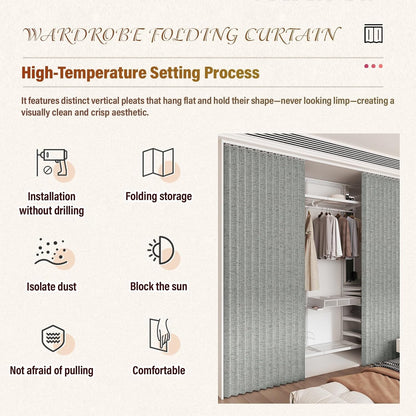 Pleated Blackout Closet Curtain with Magnetic No-Drill Track