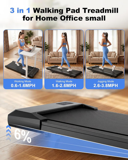 Under Desk Walking Pad Treadmill with 6% Incline | 300 lbs