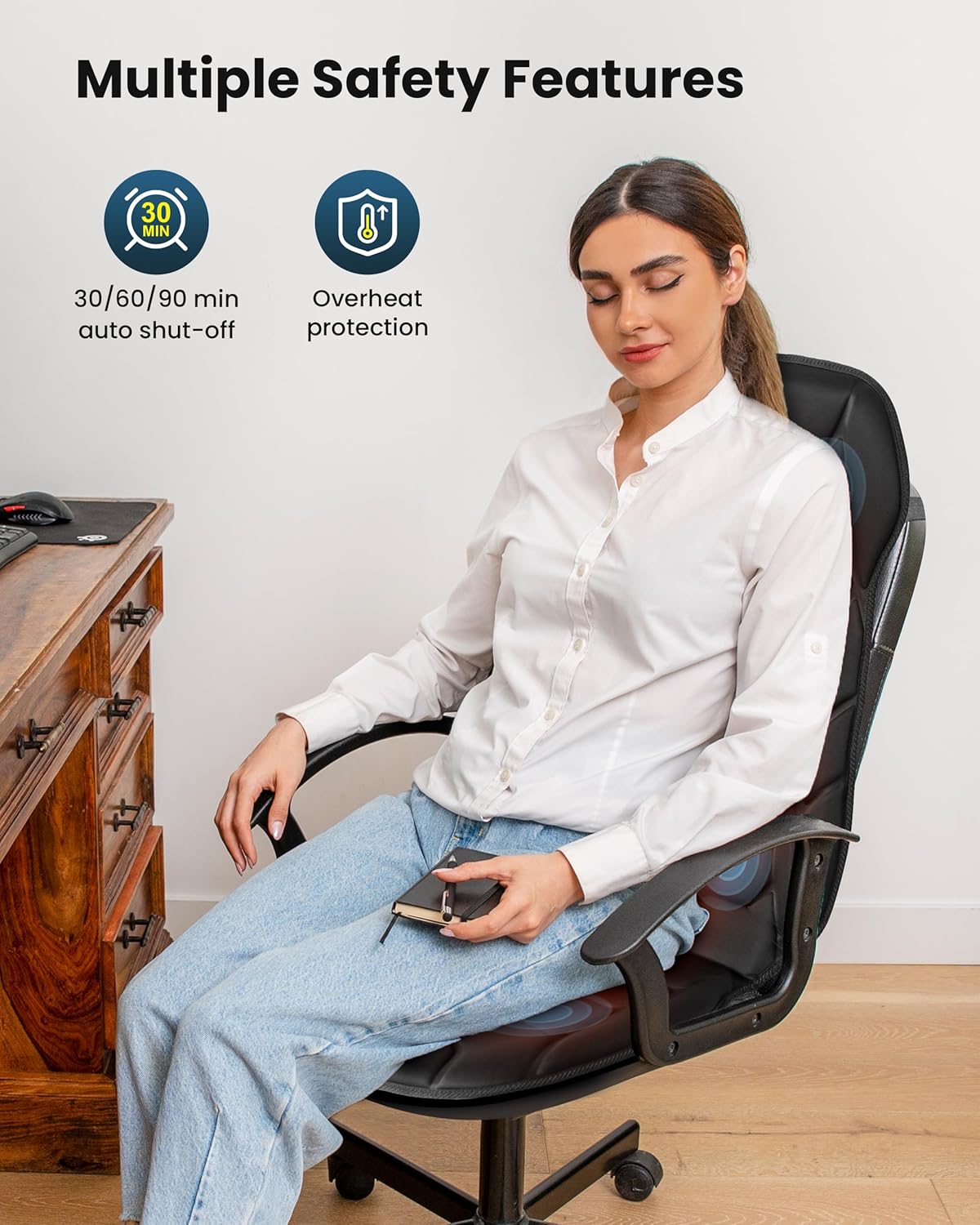 Heated Massage Seat Cushion with Vibration & 8 Nodes