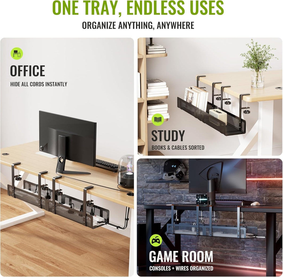Under Desk Cable Management Tray - No Drill Wire Organizer