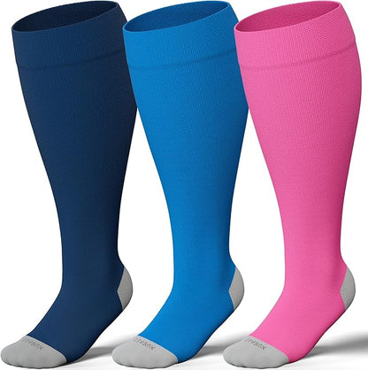 Plus Size Compression Socks 15-20 mmHg Wide Calf Knee High