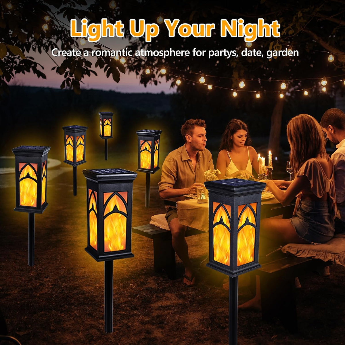 Solar Flame Torch Lights - Flickering LED Outdoor Lighting