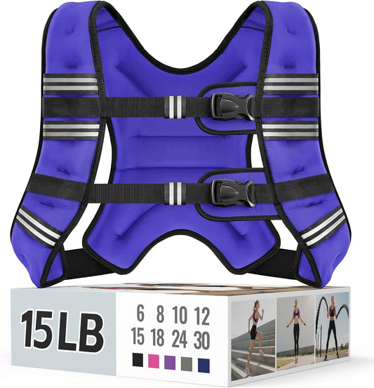 Zeerun Weighted Vest, 6Lb/8Lb/10Lb/12Lb/15Lb/18Lb/20Lb/24Lb/30Lb for Men Women, Reflective Stripe Adjustable Buckle, Comfortable Durable Rucking Vest for Walking Running Strength Training