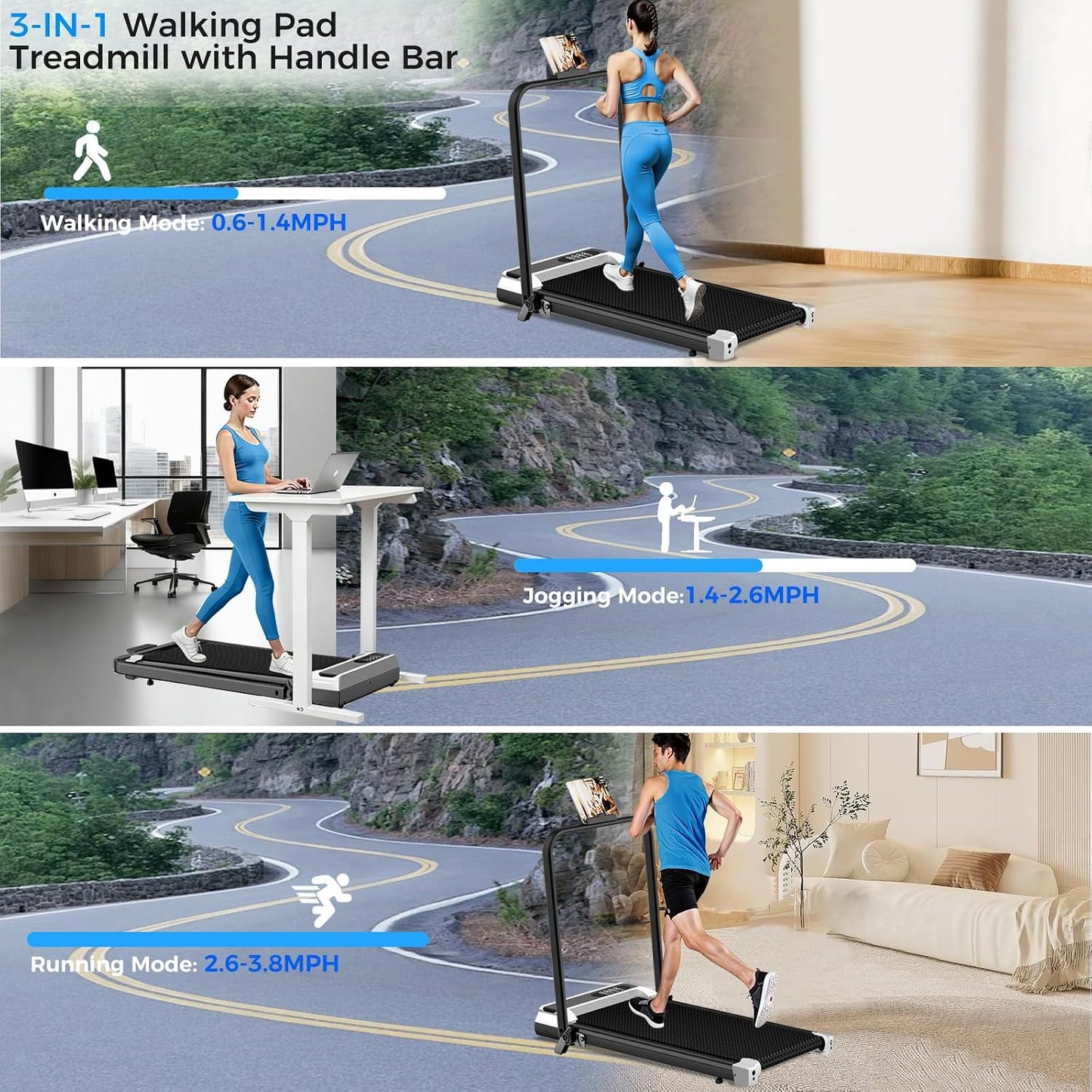 Walking Pad Treadmill with 8% Incline & Remote Control