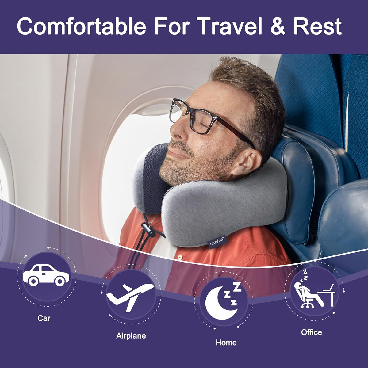 Pure Memory Foam Travel Neck Pillow for Airplane & Flight