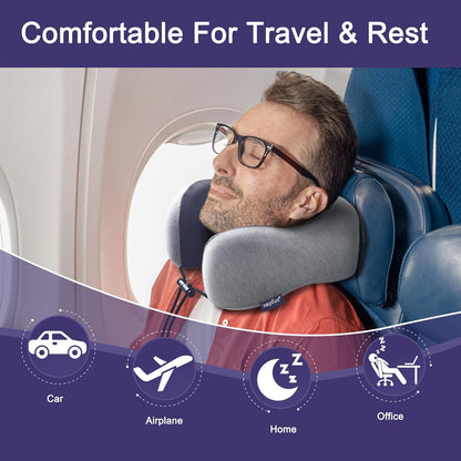 Pure Memory Foam Travel Neck Pillow for Airplane & Flight