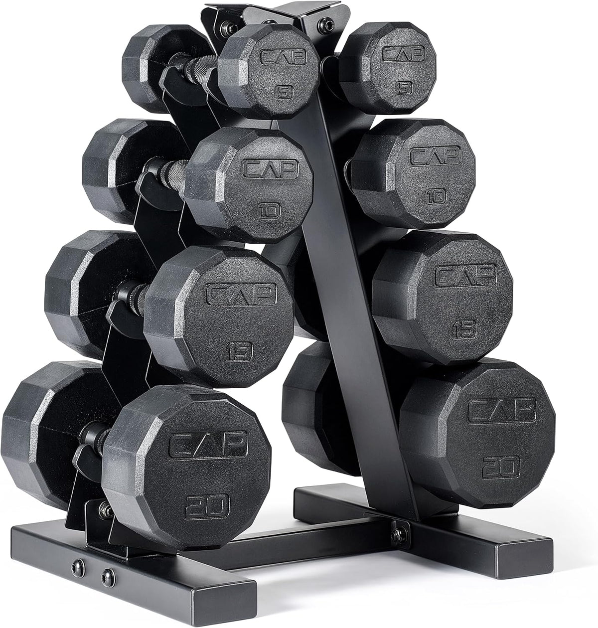 Rubber Hex Dumbbell Set with Vertical Rack | 100-210 lb