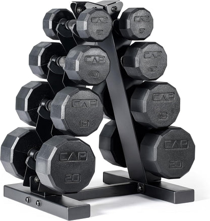 Rubber Hex Dumbbell Set with Vertical Rack | 100-210 lb