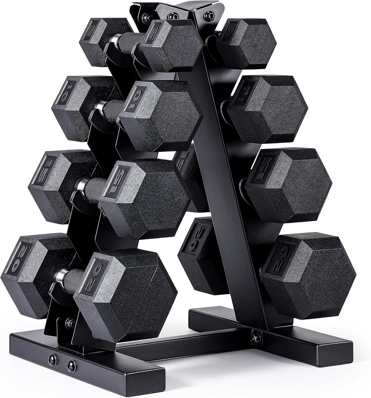 Rubber Hex Dumbbell Set with Vertical Rack | 100-210 lb