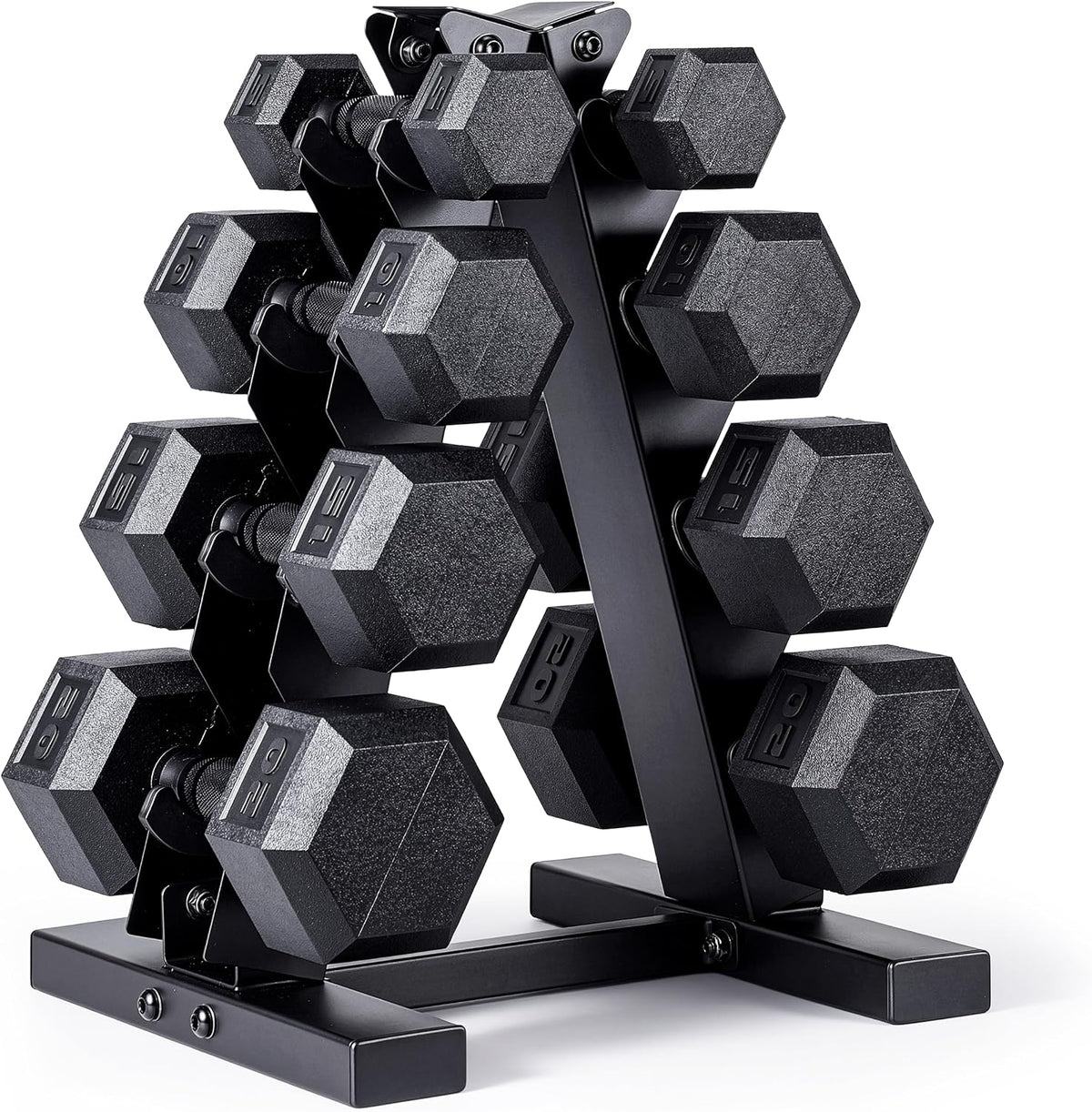 Rubber Hex Dumbbell Set with Vertical Rack | 100-210 lb