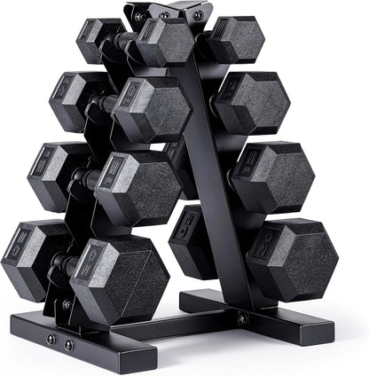 Rubber Hex Dumbbell Set with Vertical Rack | 100-210 lb