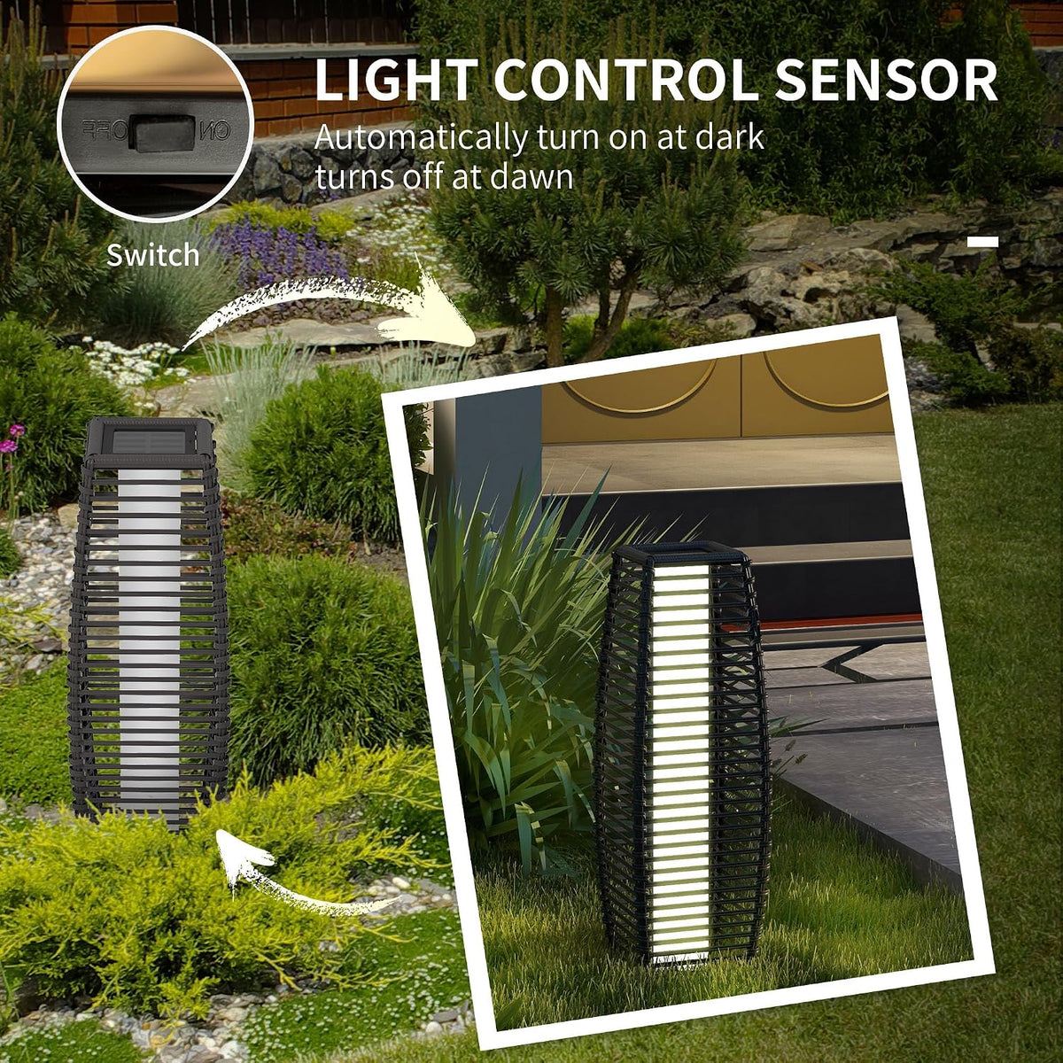 Solar Rattan Floor Lamp - Outdoor Garden Lantern Lighting