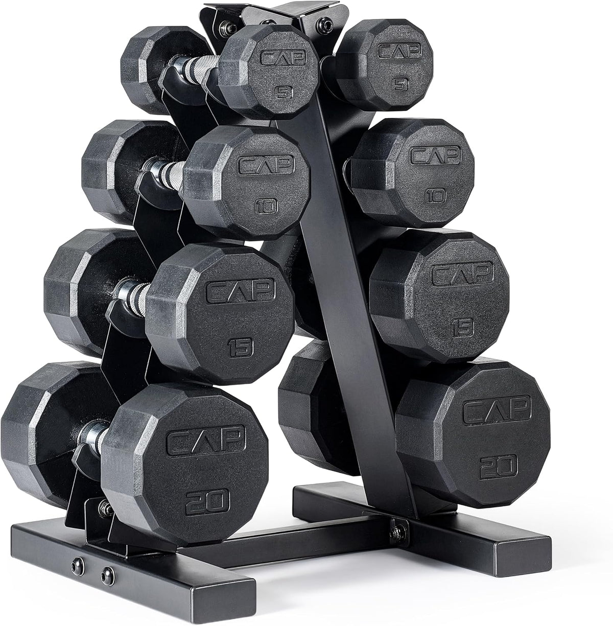 Rubber Hex Dumbbell Set with Vertical Rack | 100-210 lb