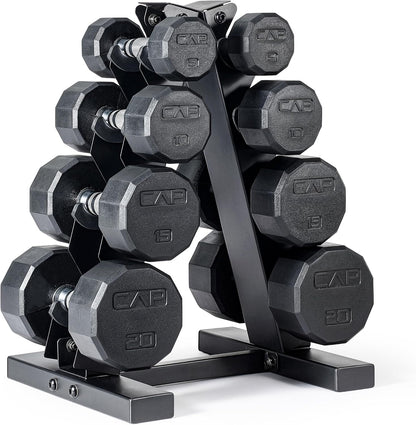 Rubber Hex Dumbbell Set with Vertical Rack | 100-210 lb