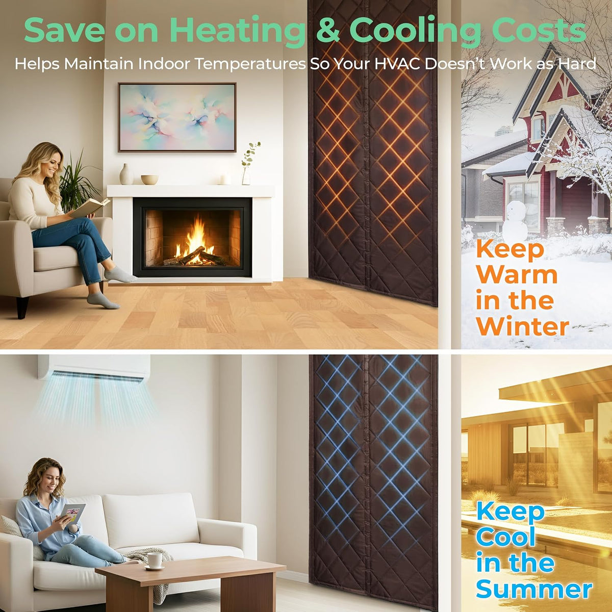 Magnetic Thermal Insulated Door Curtain – Triple Layer