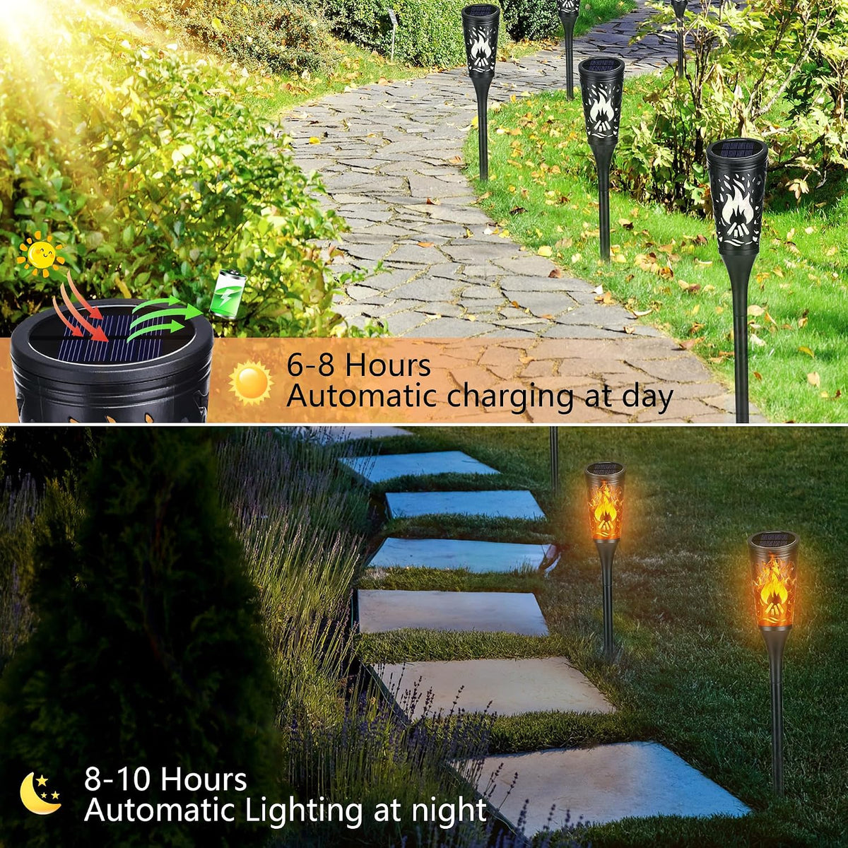 Solar Flame Torch Lights - Waterproof Outdoor LED Pathway