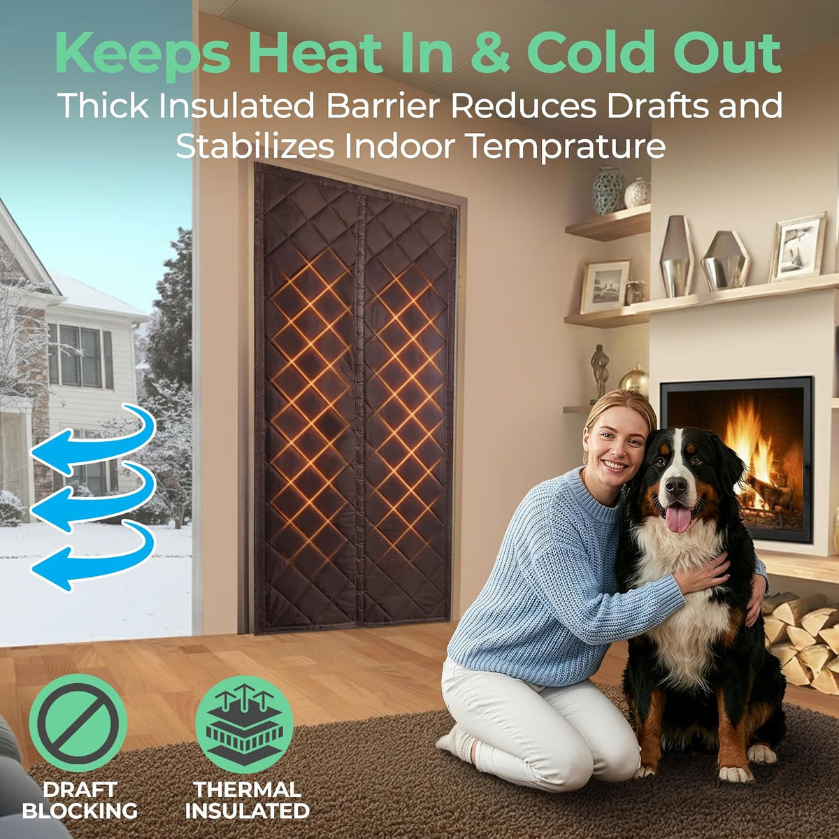 Magnetic Thermal Insulated Door Curtain – Triple Layer