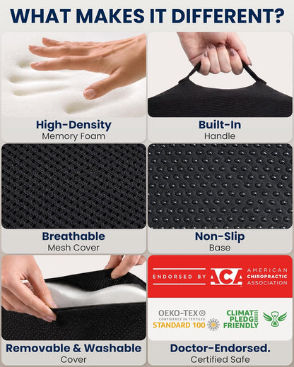 Memory Foam Seat Cushion - Ergonomic Chair Support Pad