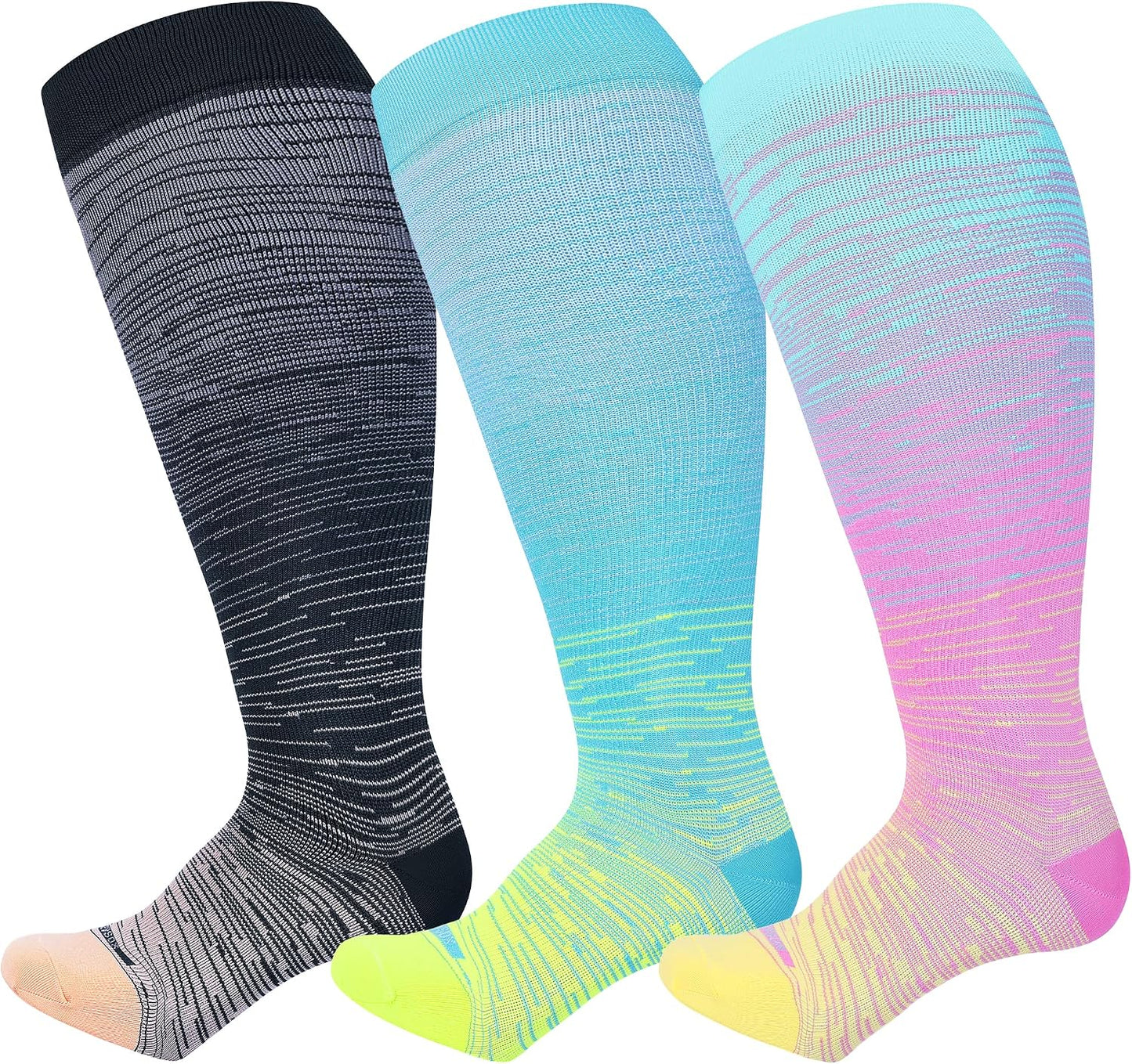 Plus Size Compression Socks 15-20 mmHg Wide Calf Knee High