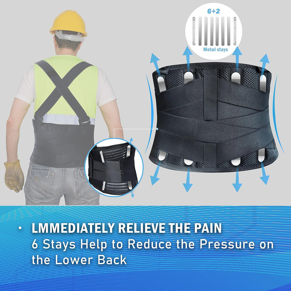 Lower Back Brace with Shoulder Straps | Heavy Lifting Support