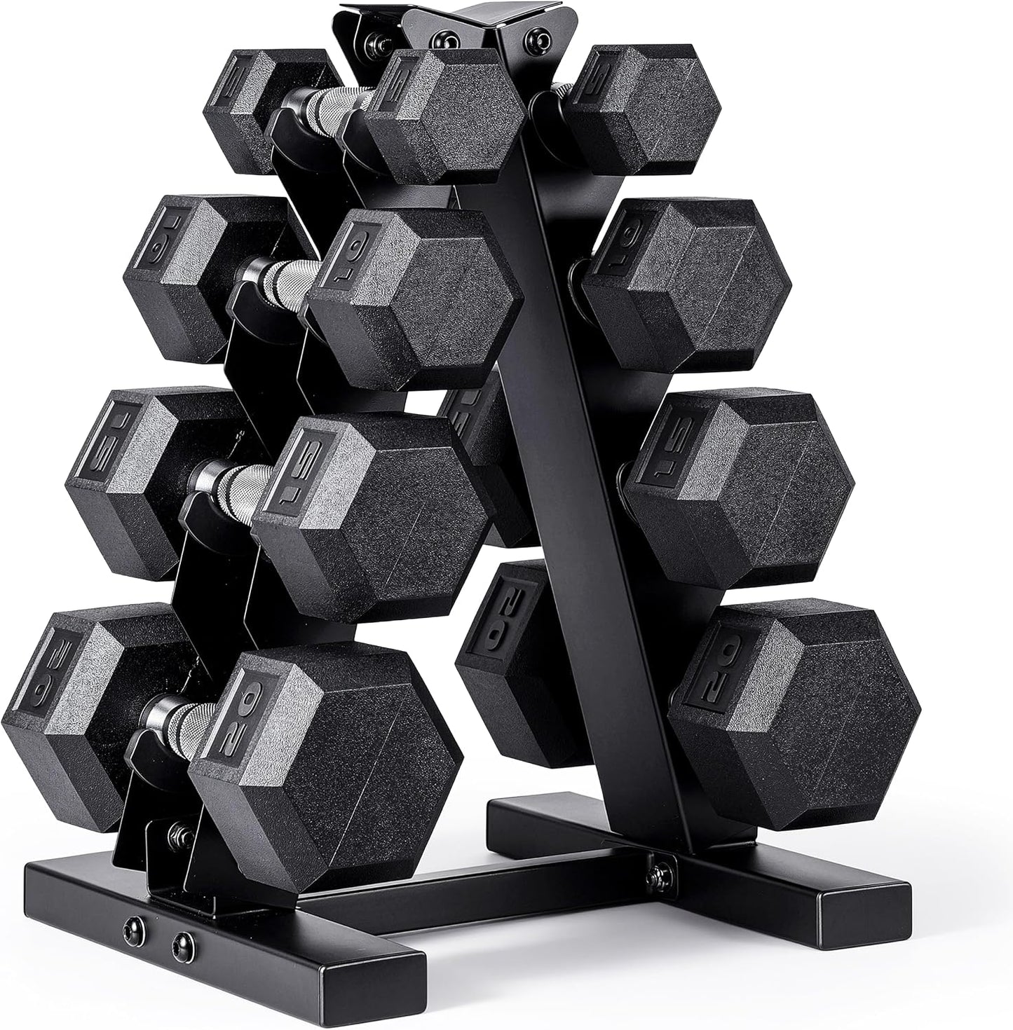 Rubber Hex Dumbbell Set with Vertical Rack | 100-210 lb
