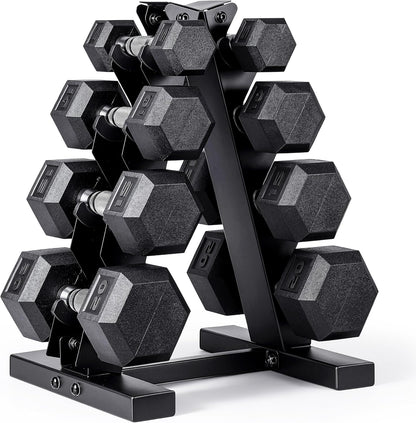 Rubber Hex Dumbbell Set with Vertical Rack | 100-210 lb
