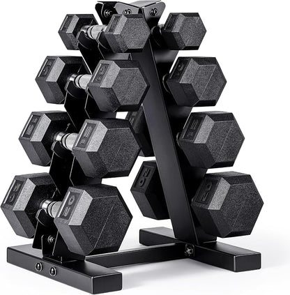 Rubber Hex Dumbbell Set with Vertical Rack | 100-210 lb