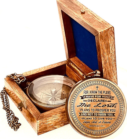 For I know The Plans I have For You (Jeremiah 29:11) Quote Engraved Compass (Design #2)