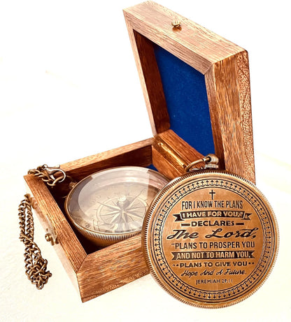 For I know The Plans I have For You (Jeremiah 29:11) Quote Engraved Compass (Design #2)