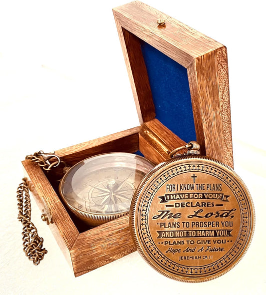 For I know The Plans I have For You (Jeremiah 29:11) Quote Engraved Compass (Design #2)
