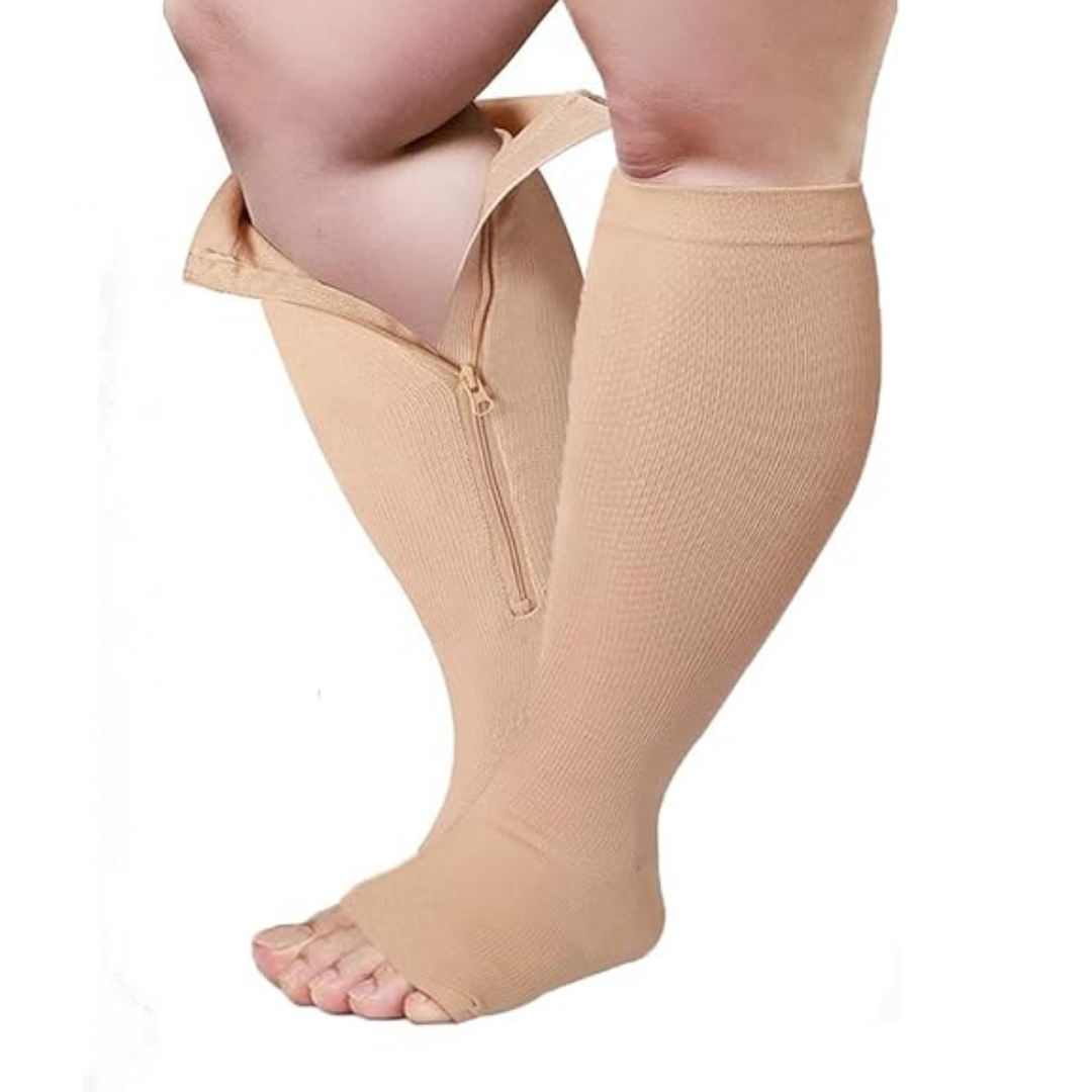 15-20mmHg Plus Size Compression Open Toe Socks with Zipper | Compression Closed Toe Socks with Zipper