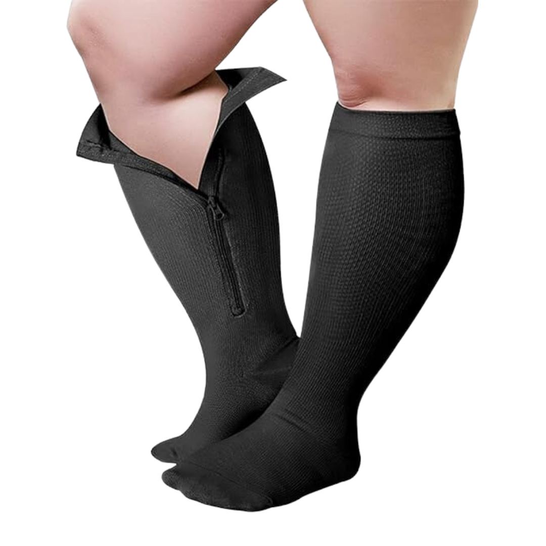 15-20mmHg Plus Size Compression Open Toe Socks with Zipper | Compression Closed Toe Socks with Zipper