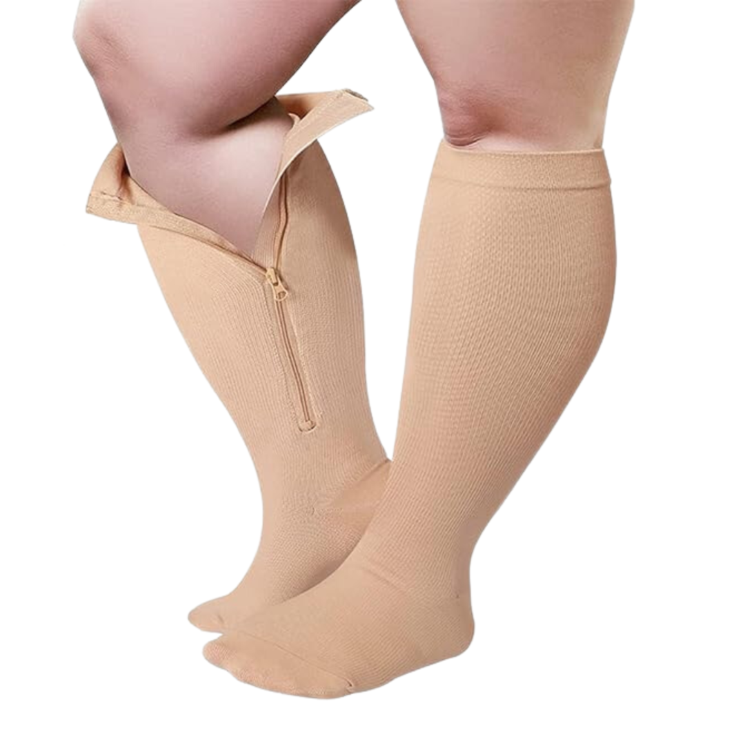 15-20mmHg Plus Size Compression Open Toe Socks with Zipper | Compression Closed Toe Socks with Zipper