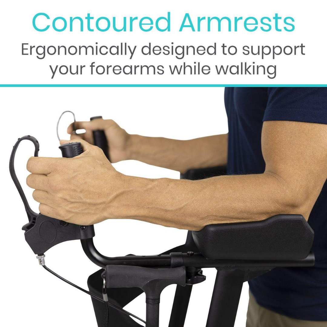 Lightweight Upright Walker For Seniors Adults with Seat | Adjustable Folding Aluminum Frame