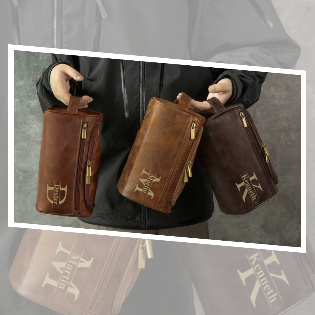 Personalized Men's Leather Toiletry Bag