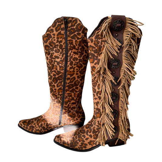 Rodeo Doll Fringe Boots in Leopard
