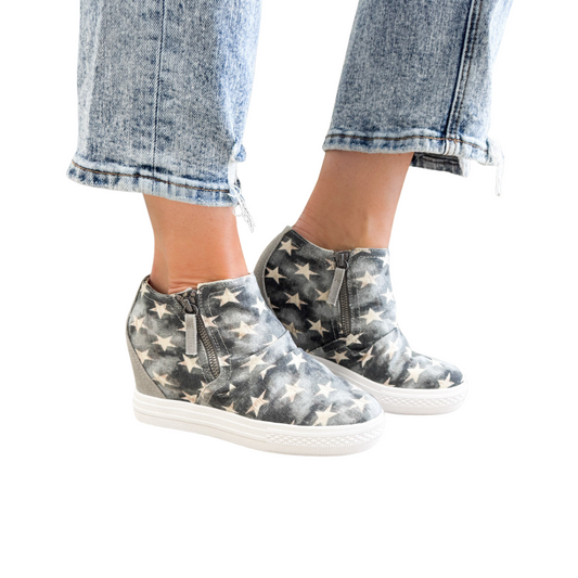 Ari Sneaker Wedge in Denim