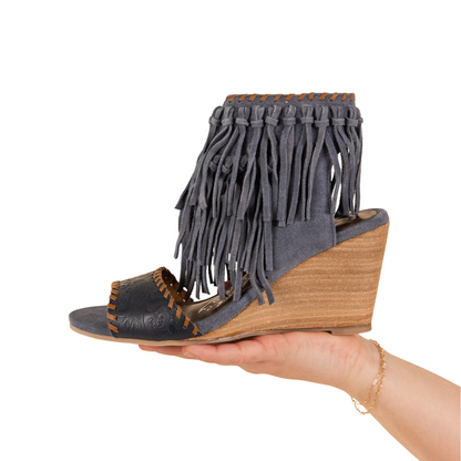 True Fringe Wedge in Denim