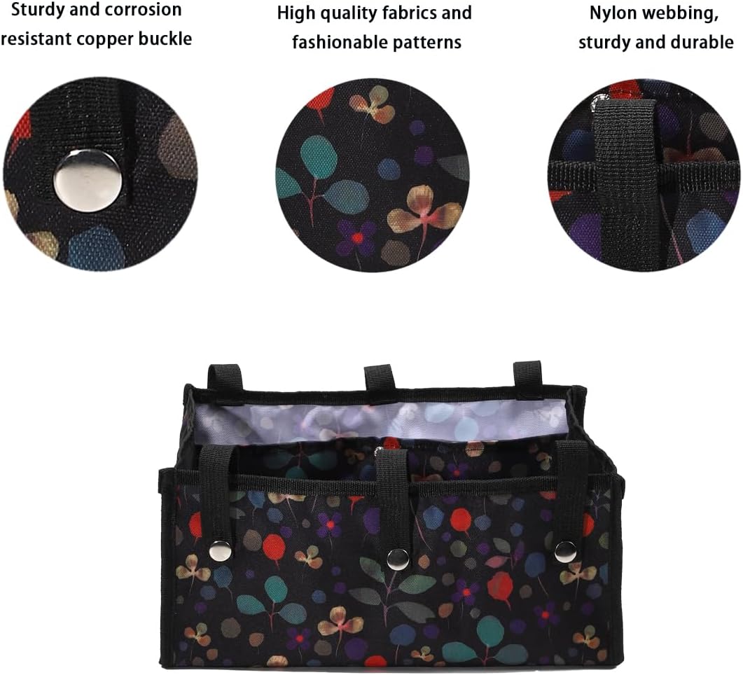 Four Wheel Rollator Tote Bag Organizer, Rollator Walker Under Seat Bag Flower Design