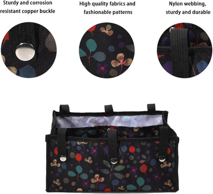 Four Wheel Rollator Tote Bag Organizer, Rollator Walker Under Seat Bag Flower Design