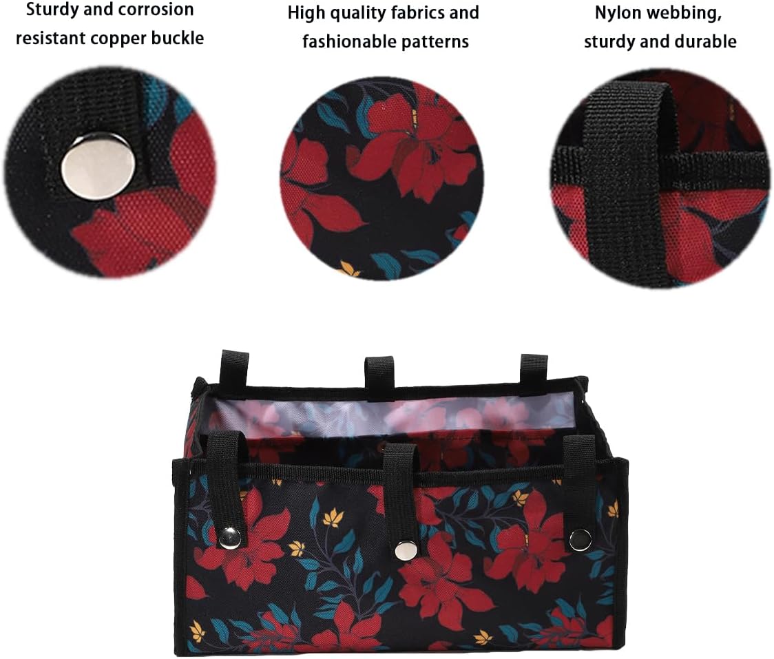 Four Wheel Rollator Tote Bag Organizer, Rollator Walker Under Seat Bag Flower Design