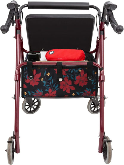 Four Wheel Rollator Tote Bag Organizer, Rollator Walker Under Seat Bag Flower Design