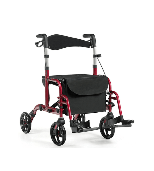 Adjustable Folding Medical Rollator Walker, Aluminum Transport Chair Red - TheGivenGet