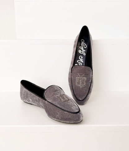 Butterfly Velvet Flats in Grey