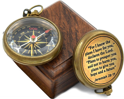For I know The Plans I have For You (Jeremiah 29:11) Quote Engraved Compass (Design #3)