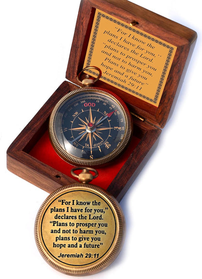 For I know The Plans I have For You (Jeremiah 29:11) Quote Engraved Compass (Design #3)