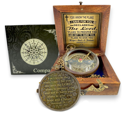 For I know The Plans I have For You (Jeremiah 29:11) Quote Engraved Compass (Design #4)