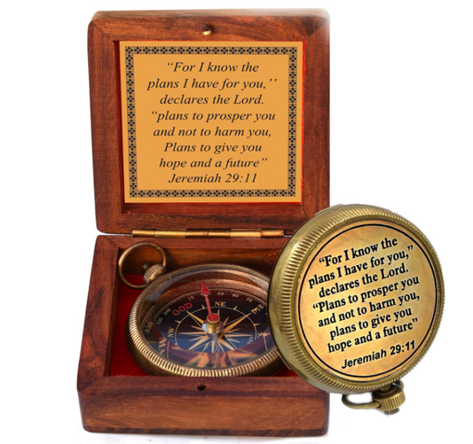 For I know The Plans I have For You (Jeremiah 29:11) Quote Engraved Compass (Design #3)