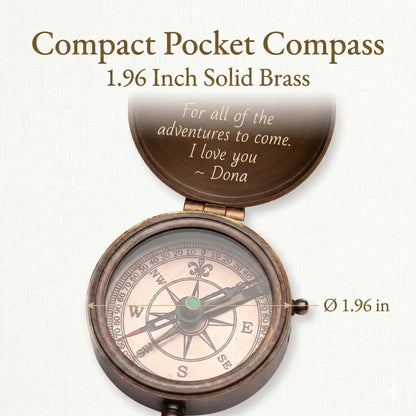 Antique brass pocket compass, open view
