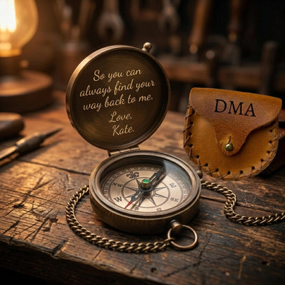 Engraved compass gift for him, personalized brass pocket compass
